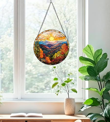 7.87-Inch Dusk Sunset Stained Glass Suncatcher for Windows