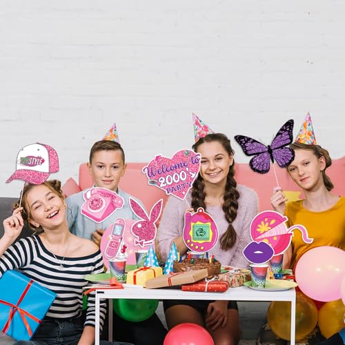 Y2K Party Decorations Photo Booth Props Kit - 16 Themed Props