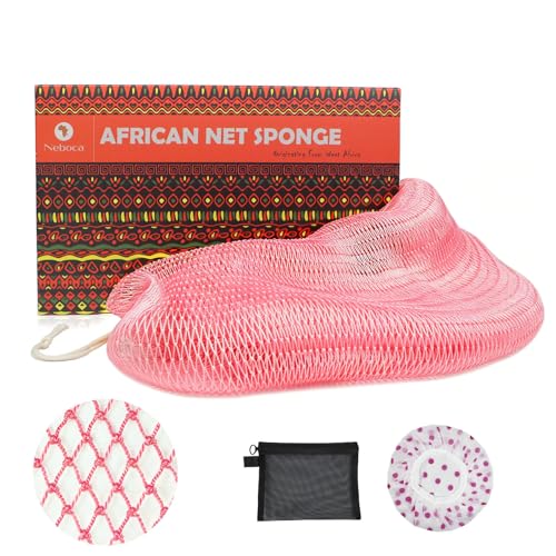 Authentic African Exfoliating Net Sponge with Handles - Pink