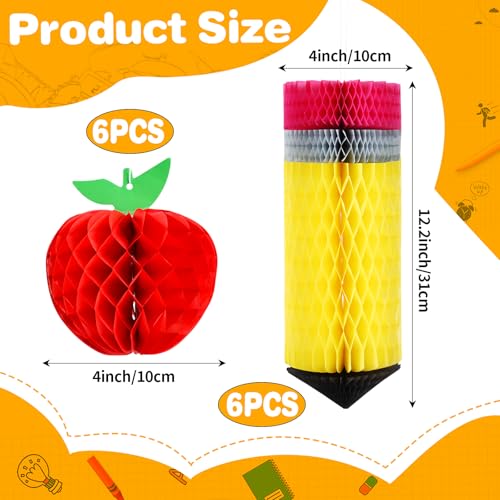 FOIMAS 12pcs Back to School Honeycomb Decorations - Apple & Pencil