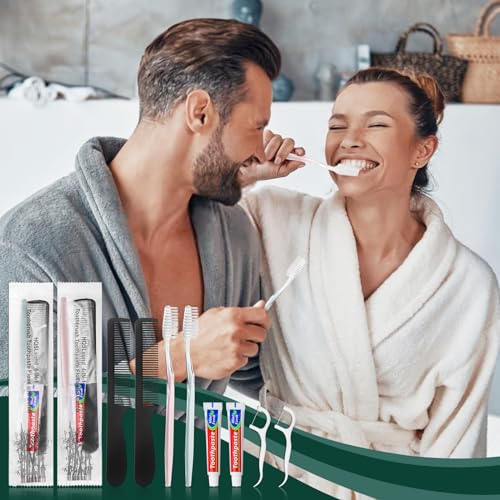 20-Pack Disposable 4-in-1 Travel Toothbrush Set with Toothpaste, Comb & Floss