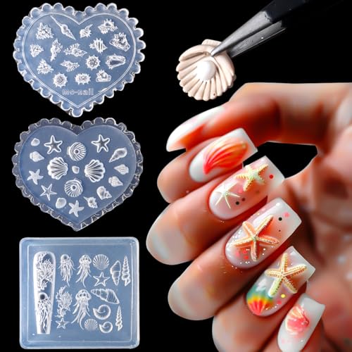 3D Silicone Nail Molds - Ocean Themed Starfish & Shell Designs (3Pcs)