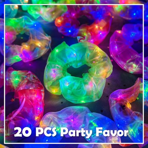 MiraWish LED Mermaid Pearl Light Up Scrunchies - 20 Pack Glow Accessories