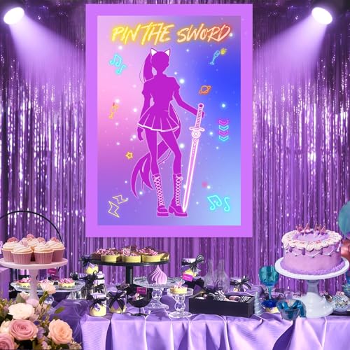 AFZMON Purple Kpop Birthday Party Game - Pin The Sword Set