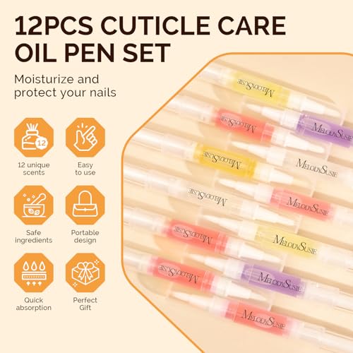 MelodySusie 12-Pack Cuticle Oil Pen Set with 12 Scents - Moisturizing Nail Care