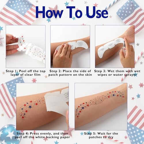 4th of July Glitter Freckles Face Tattoos - 8Pcs Patriotic Stickers