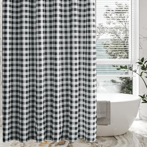Farmhouse Black & White Shower Curtain - 72"x72" Gingham Plaid
