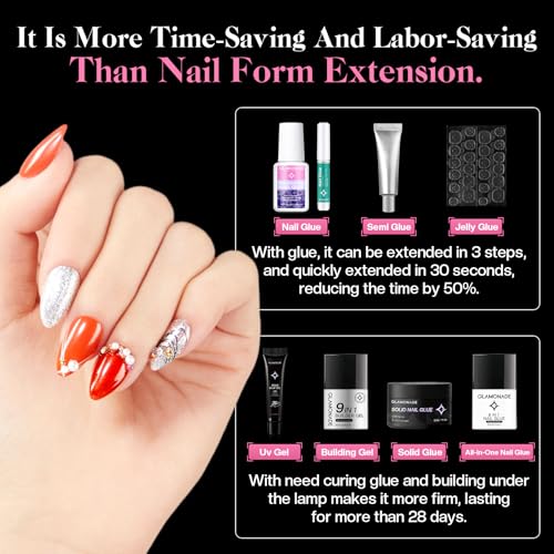 Glamonade 312pcs Short Almond Gel Nail Tips - Professional Press On Extensions