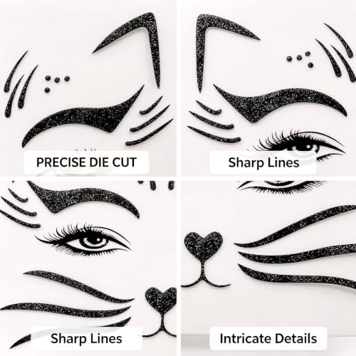 Halloween Cat Face Sticker Set with Glitter Black Cat Whiskers & Features