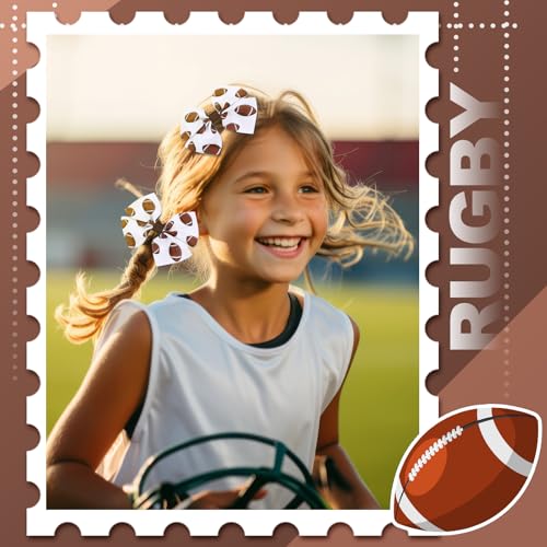 Suncalla 8-Piece Football Bow Hair Clips for Girls - Glitter Game Day Hair Accessories