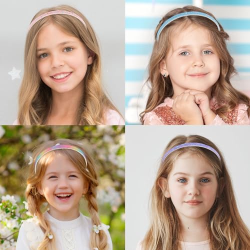 Glitter Headband Set for Girls - 4 Non-Slip Rainbow Hairbands