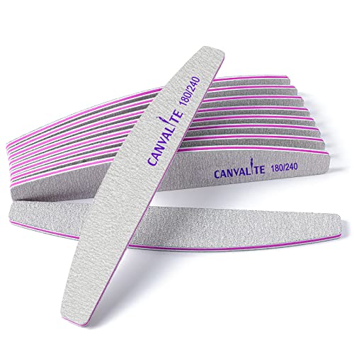 Canvalite Nail Files 180/240 Grit - 10 PCS Emery Boards for Natural Nails