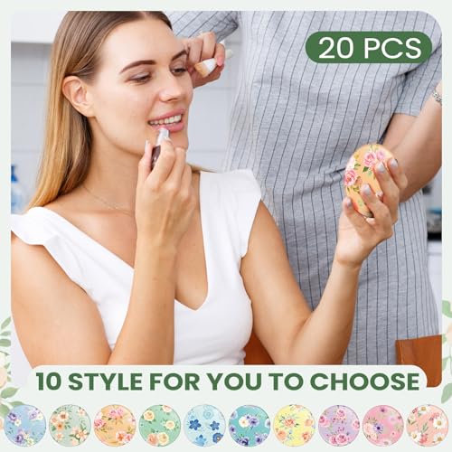 20 Pcs Floral Compact Mirrors - 2.8 Inch Portable Pocket Makeup Mirrors