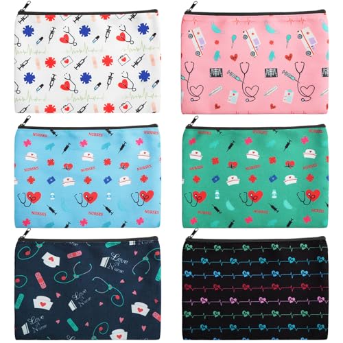 Reginary 6 Pcs Nurse Cosmetic Bag Set - Vivid Patterns Makeup Pouches