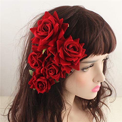 Red Rose Hair Clip for Women & Girls - Floral Hair Accessories Comb for Weddings & Parties