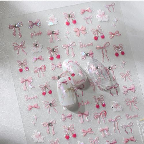 3D Self-Adhesive Bow Nail Art Stickers - Pink Glitter Designs