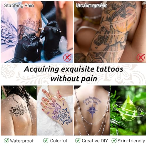 InkForge Temporary Tattoo Ink Kit with 147 Stencils - 20 Bottles, 12 Colors