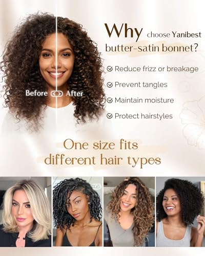 YANIBEST Champagne Satin Sleep Bonnet for Women, Double Layer Hair Frizz Control