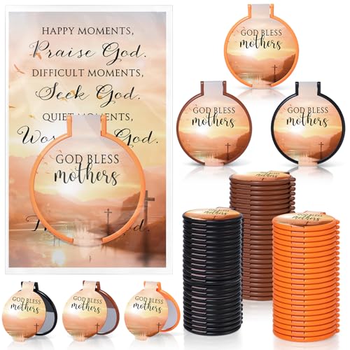 Reallnaive 36 Sets Terracotta Mothers Day Christian Gifts - Compact Mirrors with Bible Cards for Church Events