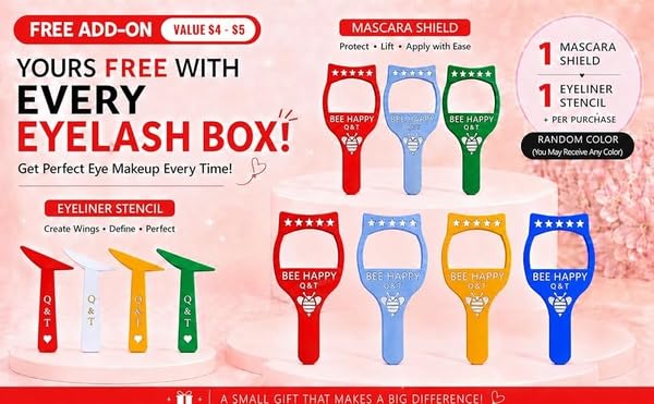 Q&T Faux Lash 600-Piece 40D-50D D Curl Cluster Lashes 8-16mm (Individual Box) with Free Mascara Shield & Eyeliner Stencil, Beginner-Friendly