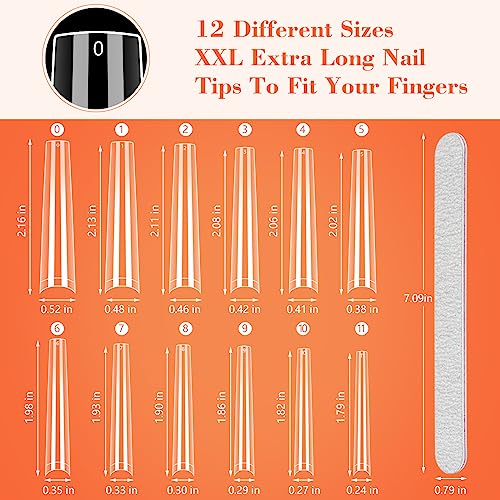 Quaferen 504PCS Long 3XL Coffin Nail Tips Half Cover with 2 Nail Files
