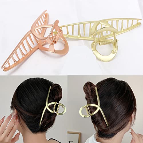 SOVAEER 2-Pack Matte Metal Hair Claw Clips - Gold & Rose Gold