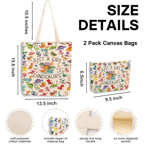 Cute Dinosaur Tote Bag Set with Makeup Bag for Women - Girl Dinosaurs 1186