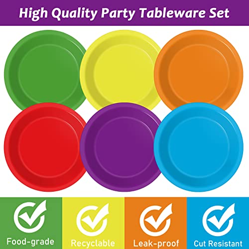 Wiooffen 48 Pcs Colorful Disposable Paper Plates - 7in Party Supplies