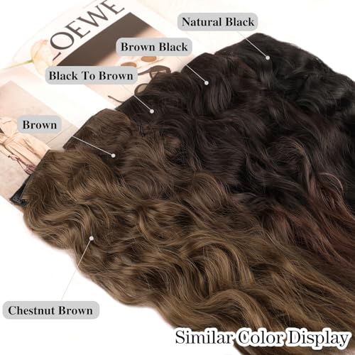 WECAN 20 Inch Clip-In Hair Extensions - Long Wavy Synthetic Brown Black