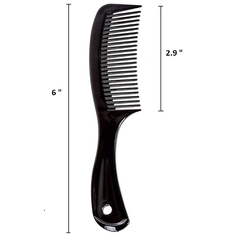 Comfort Axis Travel Size Wide-Tooth Handle Comb Pack of 12 - 6” Black Hair Combs
