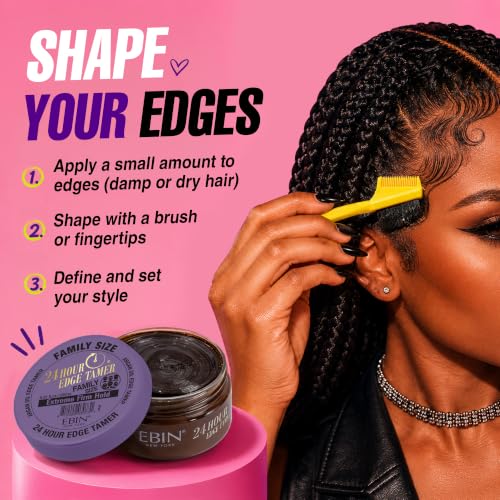 EBIN NEW YORK 24H Edge Tamer - Extreme Firm Hold Gel for All Hair Types, 8.25 Fl Oz