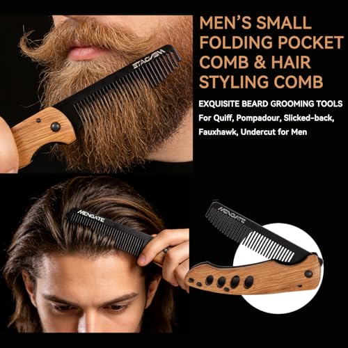 MenGate Folding Beard Comb - Stainless Steel & Zebrawood EDC Pocket Tool