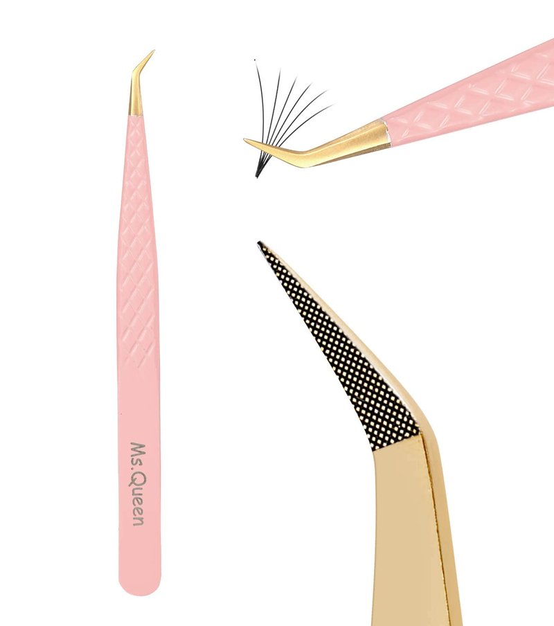 Ms.Queen Lash Tweezers for Eyelash Extensions, Professional Curved Tip Lashing Tweezers for Isolation and Individual Volume Lashes Extension