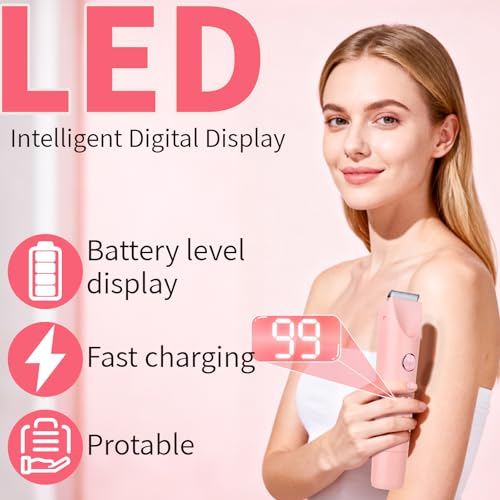 2-in-1 Electric Shaver & Bikini Trimmer with LED Display for Women & Men£¬IPX7 Waterproof Wet/Dry Electric Razor with Dual Head, Rechargeable Painless Body & Facial Hair Remover (Pink)