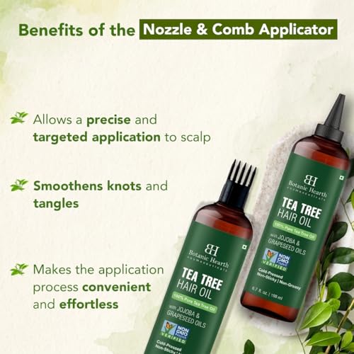 Botanic Hearth 100% Pure Tea Tree Scalp Oil for Hair Growth, Dandruff & Itchy Scalp Relief 6.7 Fl Oz | Infused with Coconut Oil | Repairs Dry Damaged Hair & Strengthens Hair | All Hair Types