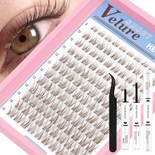 Velure Light Brown Lash Clusters Kit - 8-14mm Natural D Curl
