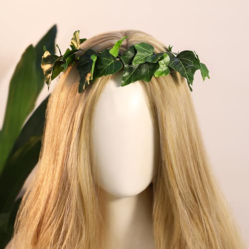 MOSTORY Green-Bronze Woodland Flower Crown Headband - Fairy Headpiece for Renaissance Costume Halloween Cosplay