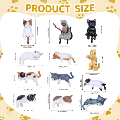 12 Mini Resin Cat Figurines Set - Cute Collectible Decor for Home & Office