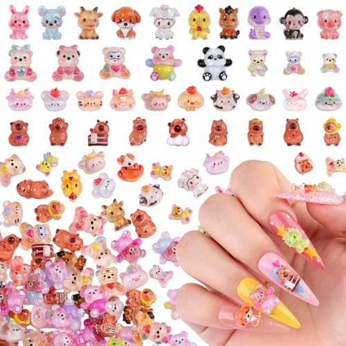Umillars 250Pcs Mixed Animal Nail Charms - Cute Resin 3D Nail Art Supplies