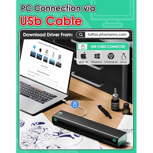 Phomemo Tattoo Stencil Printer, M08F Bluetooth Thermal Tattoo Printer with 10pcs Transfer Paper, Compatible with Phone/Tablet/PC, Tattoo Supplies for Tattoo Artist & Beginner, Black & Green