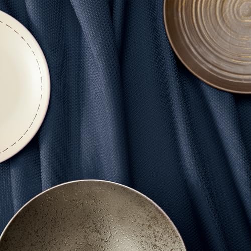 Waterproof Textured Tablecloth - 52x70 Inch Navy Blue Fabric