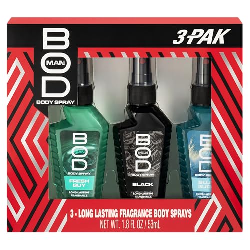 BOD Man Black & Fresh Guy & Blue Surf 3-Piece Body Spray Gift Set, 1oz each