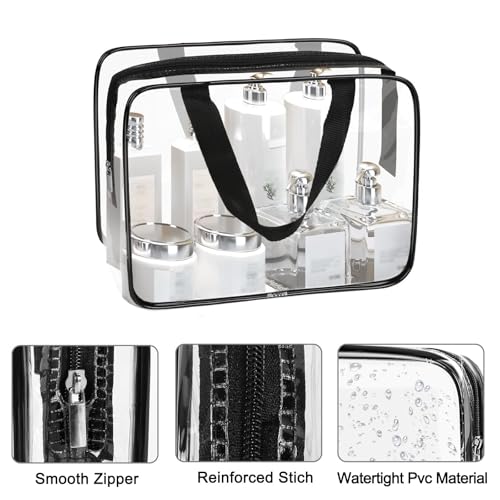 APREUTY Black 3 Pack Large Clear Makeup Bags - TSA Approved