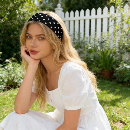 2-Pack Vintage Polka Dot Headbands for Women - Black & White