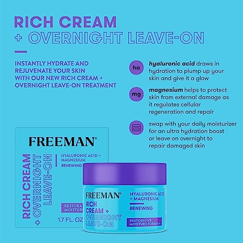 Freeman Rich Cream Overnight Face Mask - 2-in-1 Hydrating Moisturizer, 1.7 Oz
