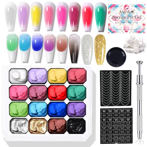 NAILGIL 16-Color Sponge Gel Nail Art Kit for Ombre & Gradient Designs