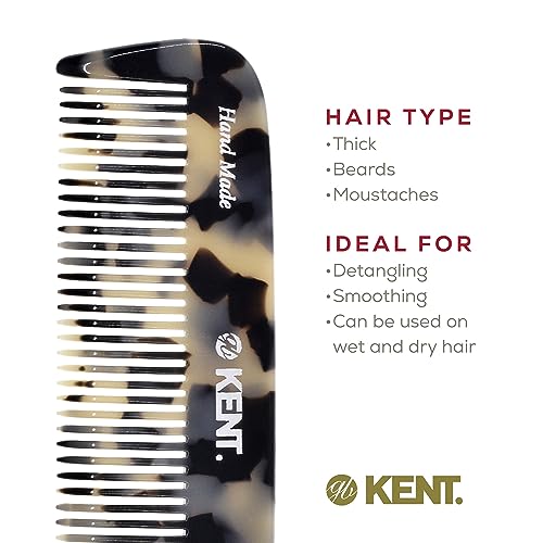 Kent 12T TW Pocket Comb White Tokyo - Handmade Wide Tooth Detangler for Men, Women & Kids