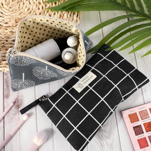 4 Pack Canvas Cosmetic Bags with Zipper - Travel Makeup & Toiletry Organizer for Women