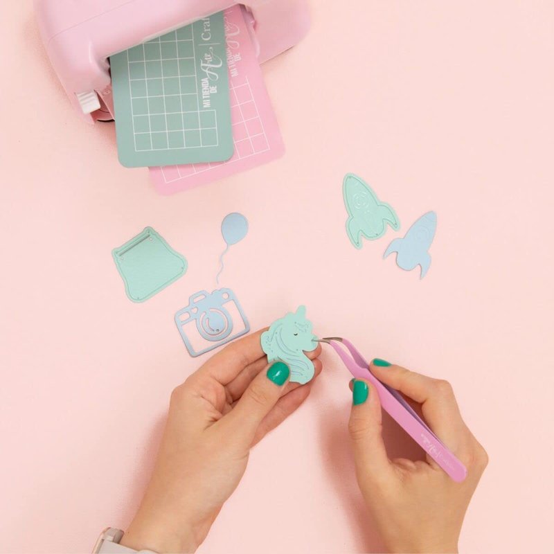 Craftelier - Precision Tweezers with Curved Tip and Spiked Finish for Die Cutting and Placing Small Pieces and Ornaments | Includes Cap to Protect the Tip | Pink Colour