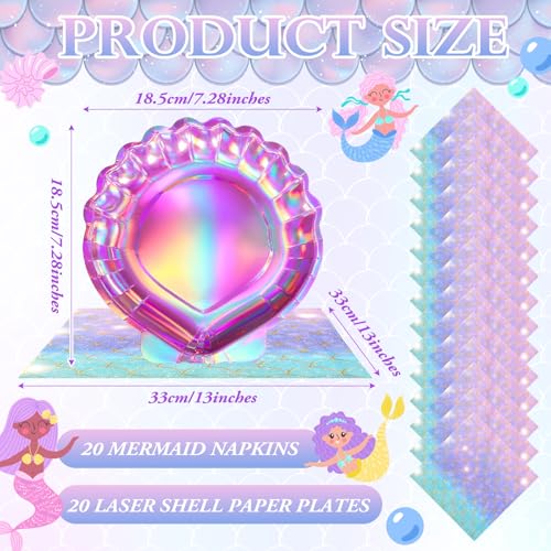 Gersoniel 40 Pcs Mermaid Party Plates & Napkins Set - Purple Seashell Design